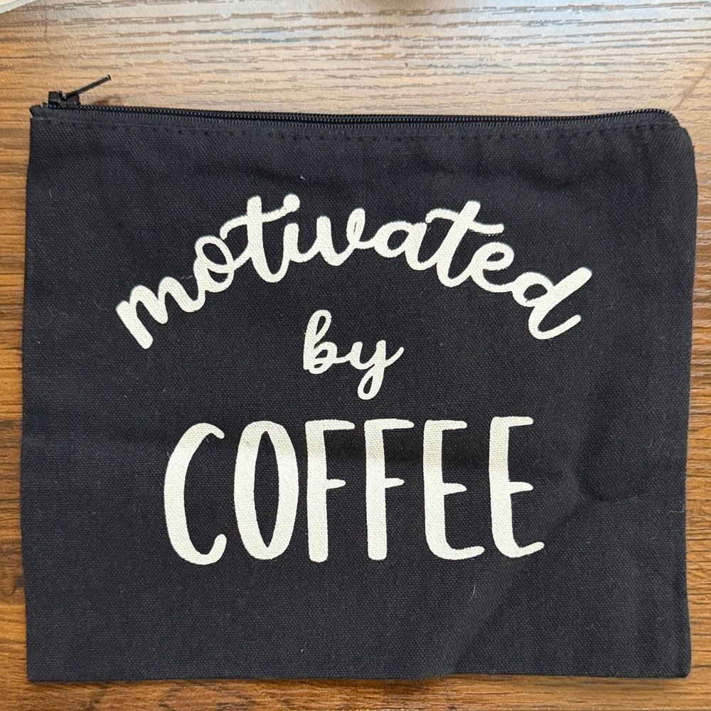 Black Canvas Pouch "Motivated by Coffee"